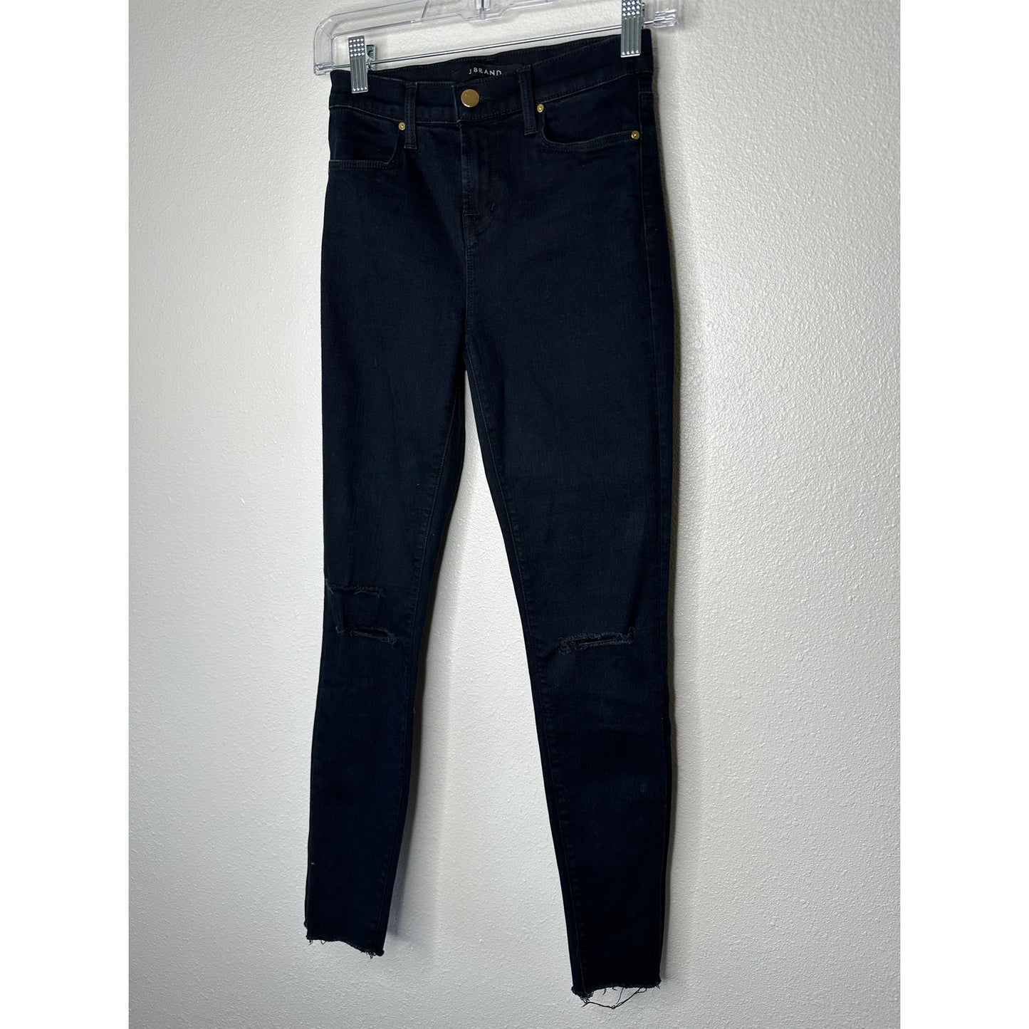 J Brand Alana Dark Blue Mercy Distressed Knee Raw Hem Skinny Jeans 24