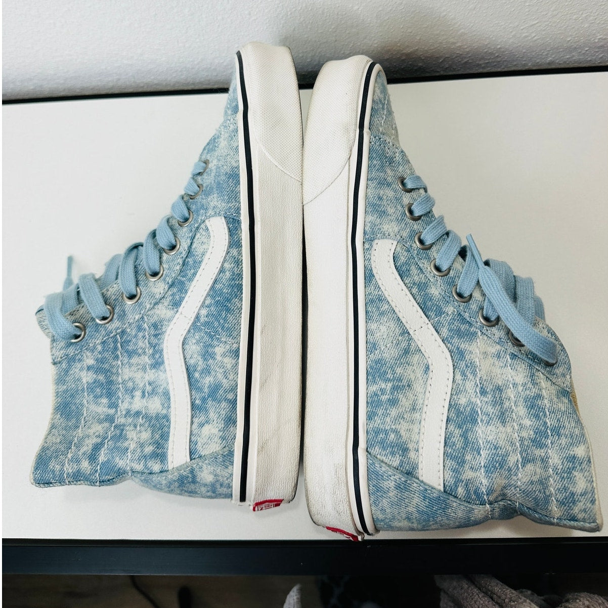 Vans Washed Blue White Sk8-Hi Taper Denim Winter Sky Skate Shoes 8