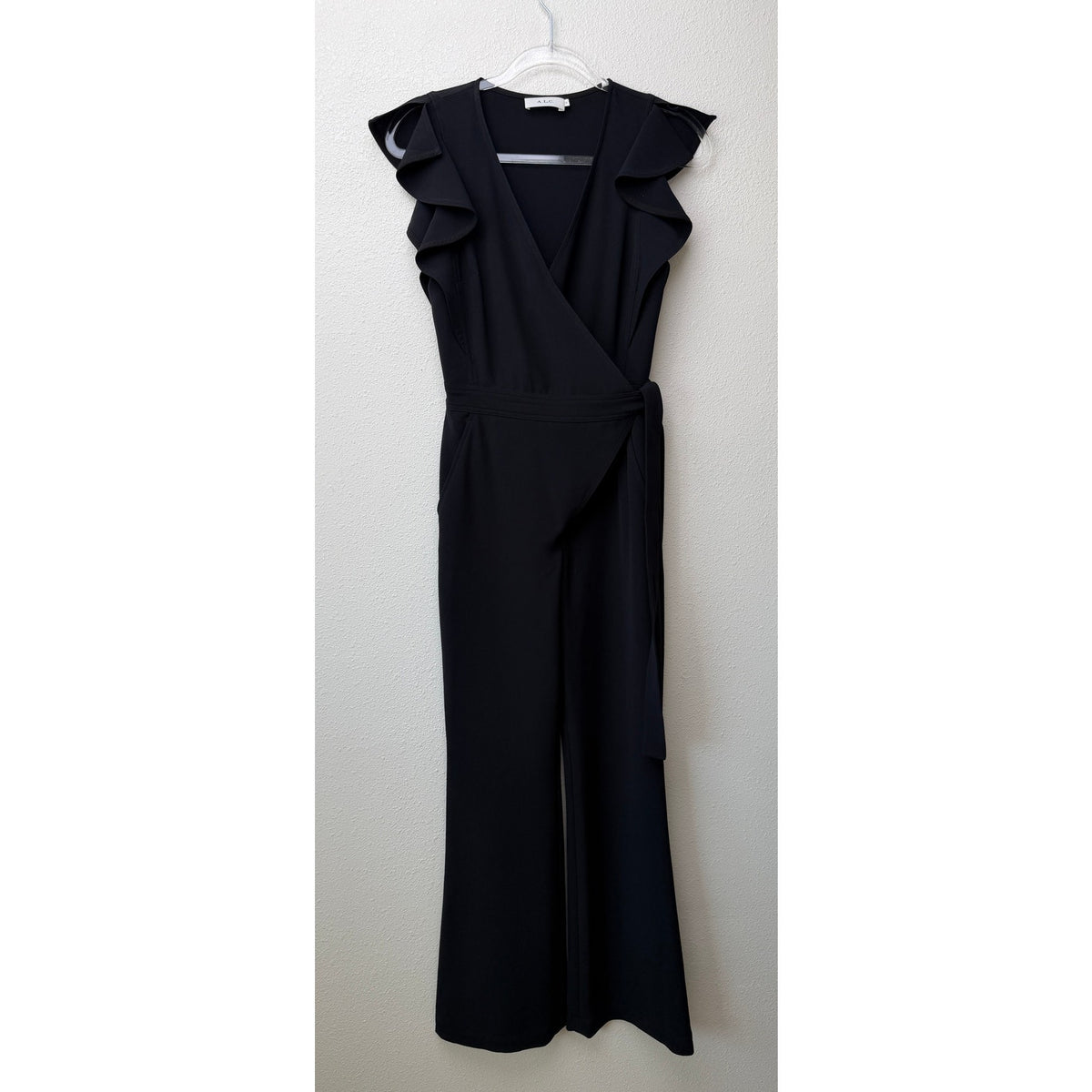 A.L.C. Wilder Black Wrap Flare Jumpsuit Womens 0