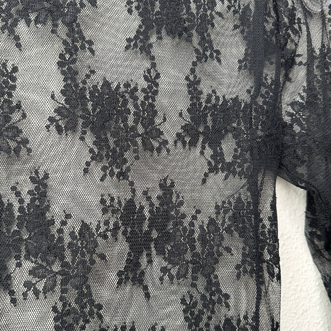 Free People Lady Lux Black Sheer Lace Floral Top XS