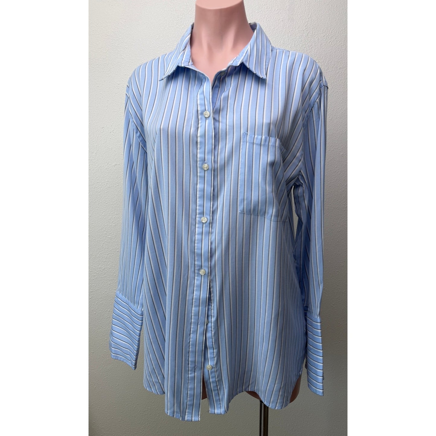 Treasure & Bond Blue Striped Boyfriend Shirt Womens XL