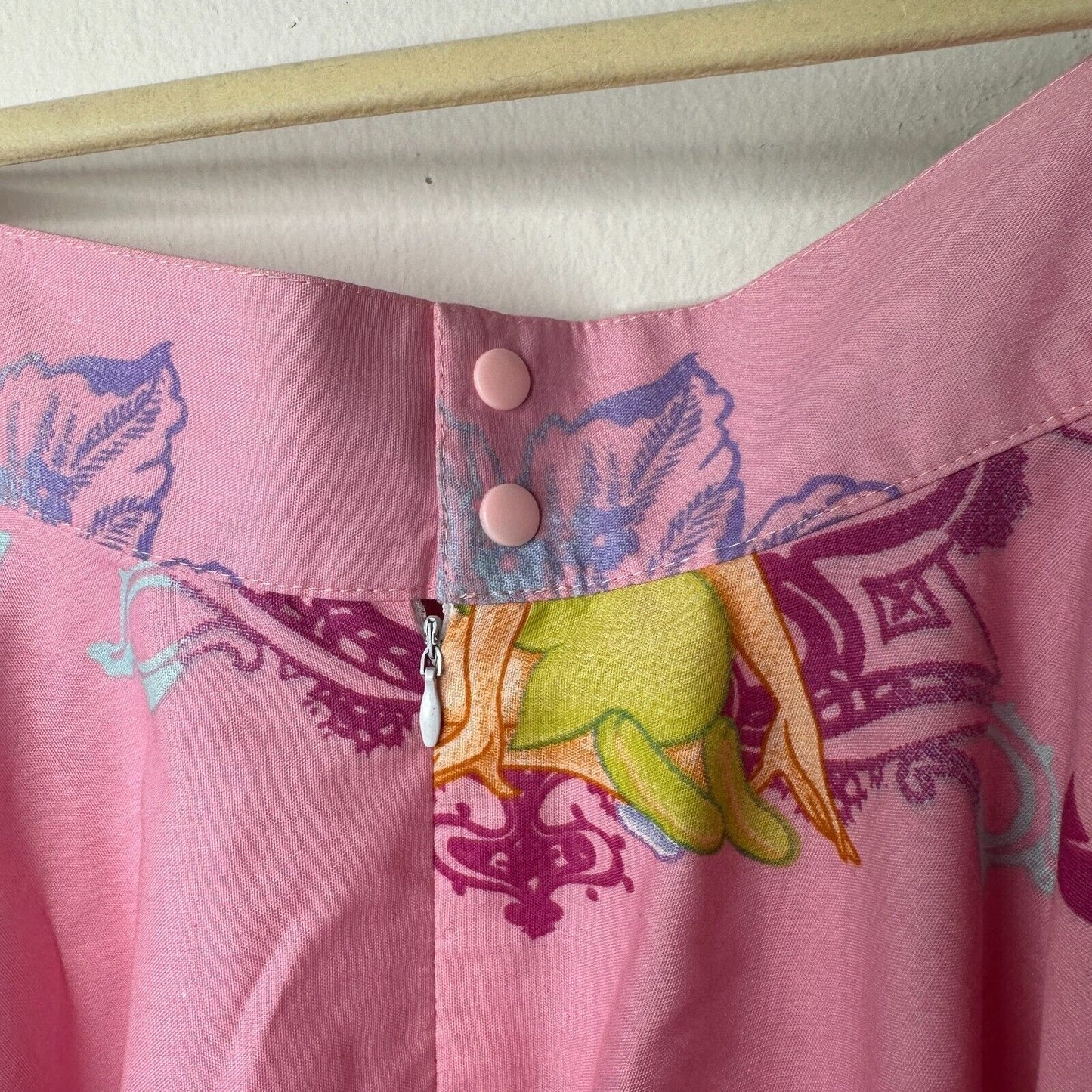 RARE Vintage Pink Tinker Bell Print Circle Skirt Lined Zip & Button Close S