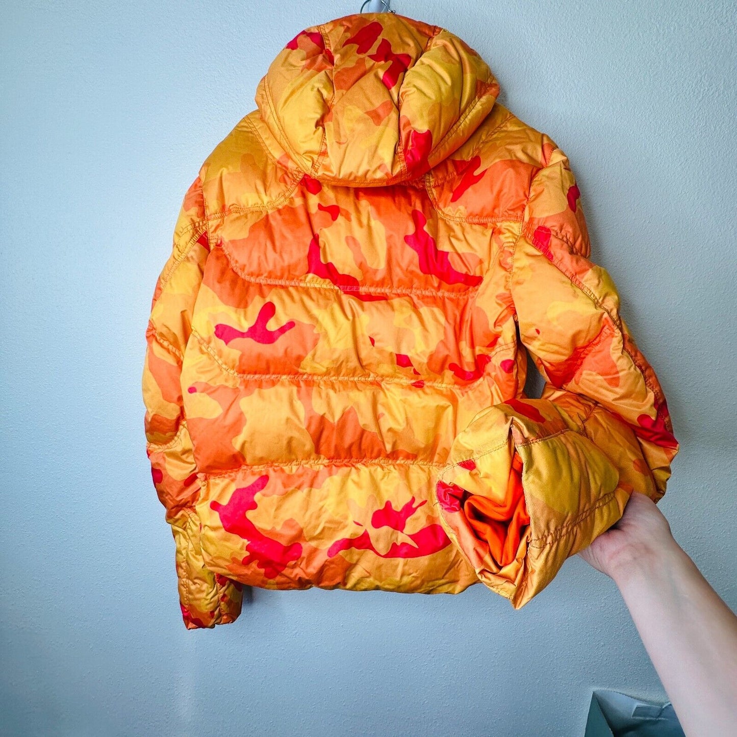 Kru St. Moritz Yellow Pink Orange Camo Front Button Zip Long Sleeve Hood Jacket