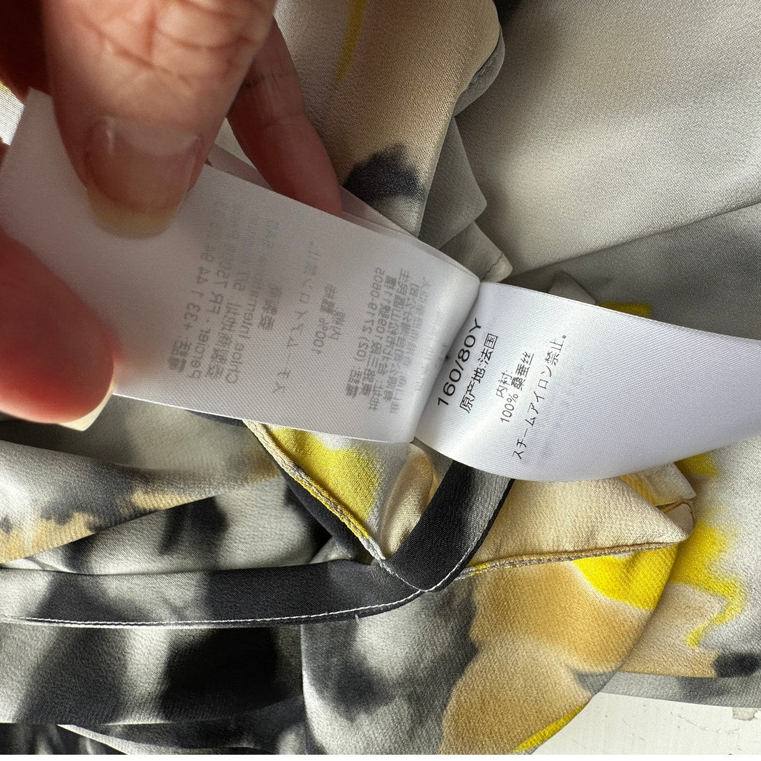 Chloe Silk Slip Maxi Dress Black Gray Yellow MultiColor Tie Dye abstract sz 2