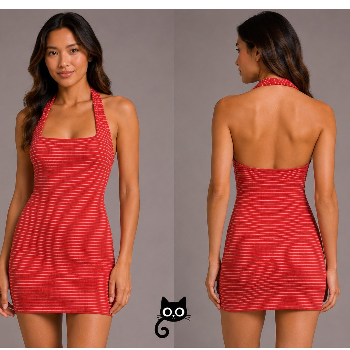 L Space Halter Mini Dress Red White Striped Ribbed Bodycon S
