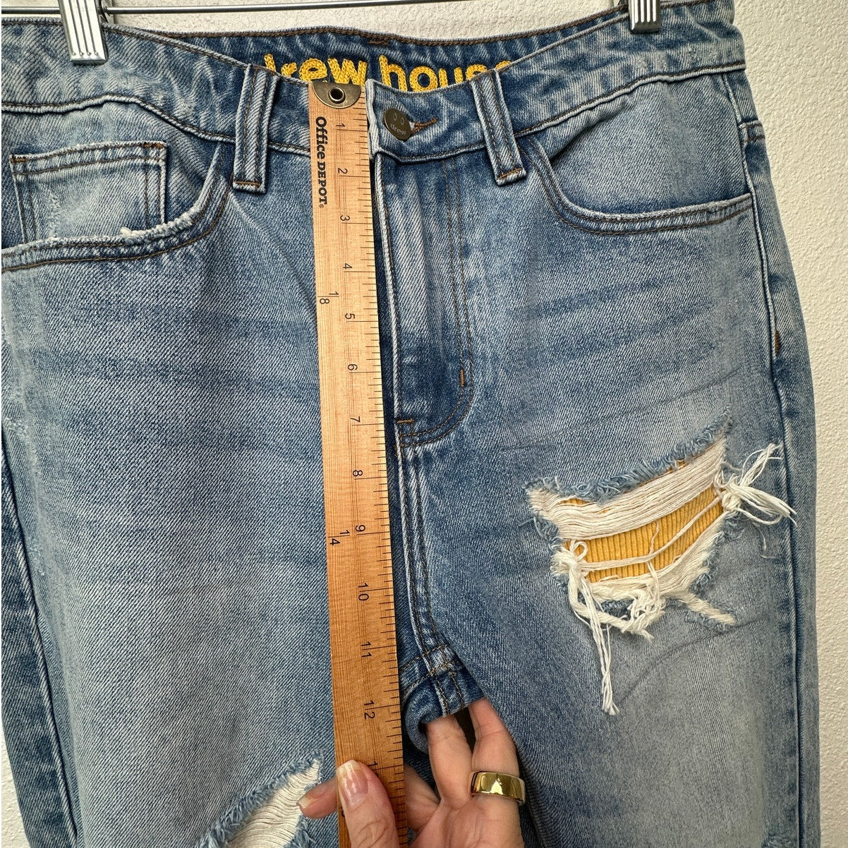 Drew House Cropped Distressed Jeans Raw Hem Corduroy Patch Blue Size 32