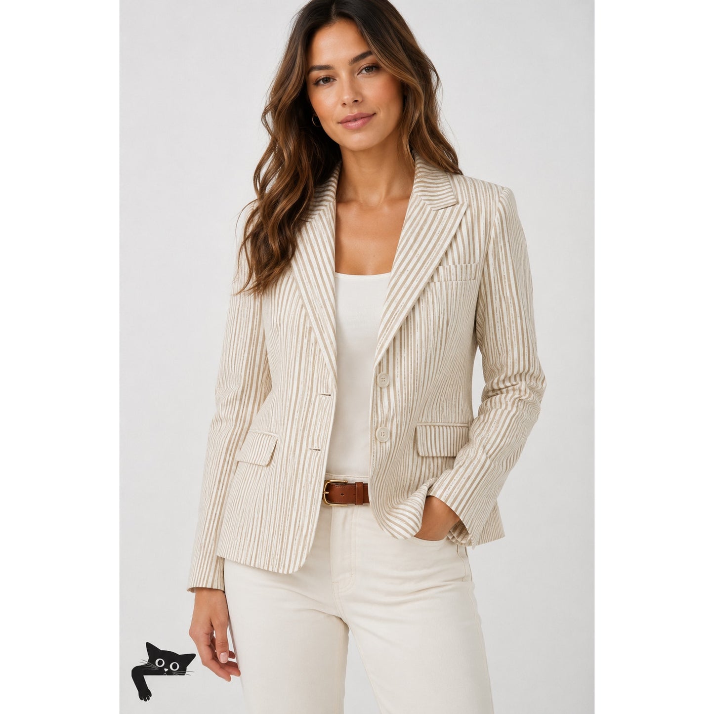 Alvin Valley Tan & Cream Stripe 3-Button Blazer Jacket 34