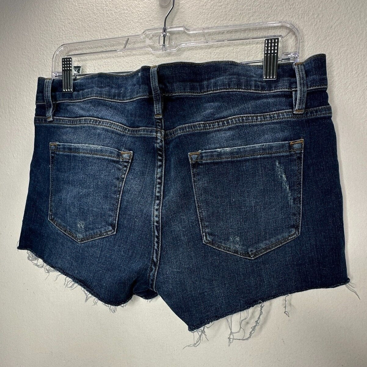 Frame Le Cut Off Azure Jean Shorts Raw Edge Frayed Hem Fading & Whiskering 28