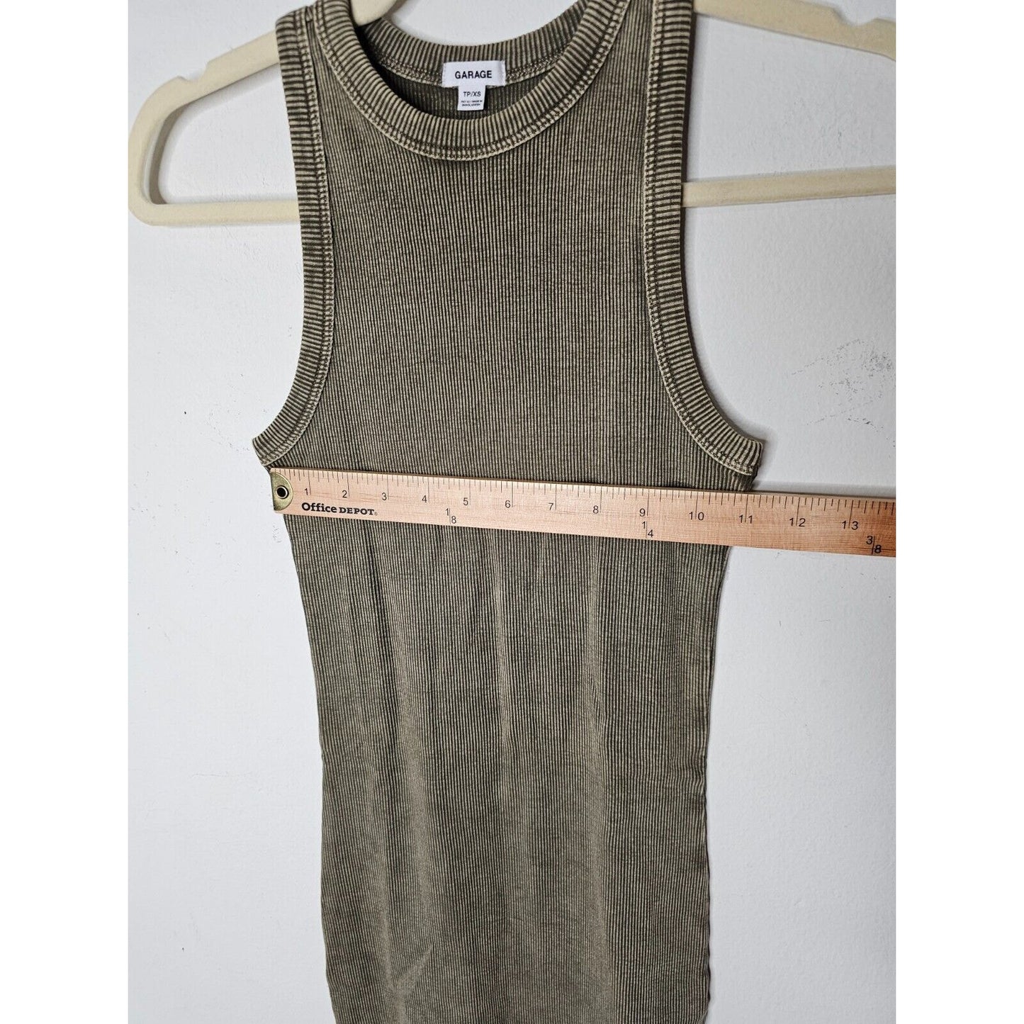 Garage Olive Green Rib Knit Sleeveless High Shoulder Tank Bodycon Mini Dress XS