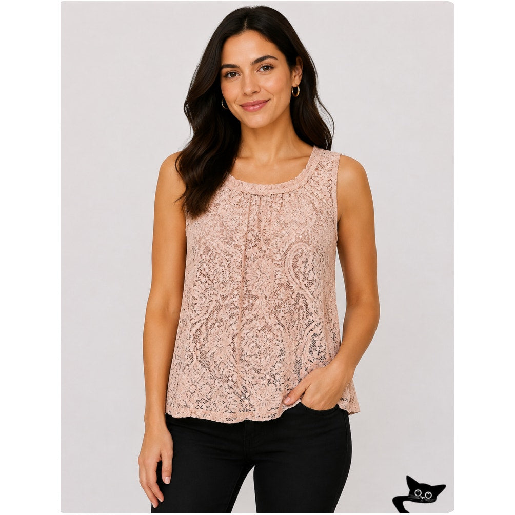 LOFT Flowy Dusty-Rose Floral Lace Lined Sleeveless Blouse Key Hole Back XSP