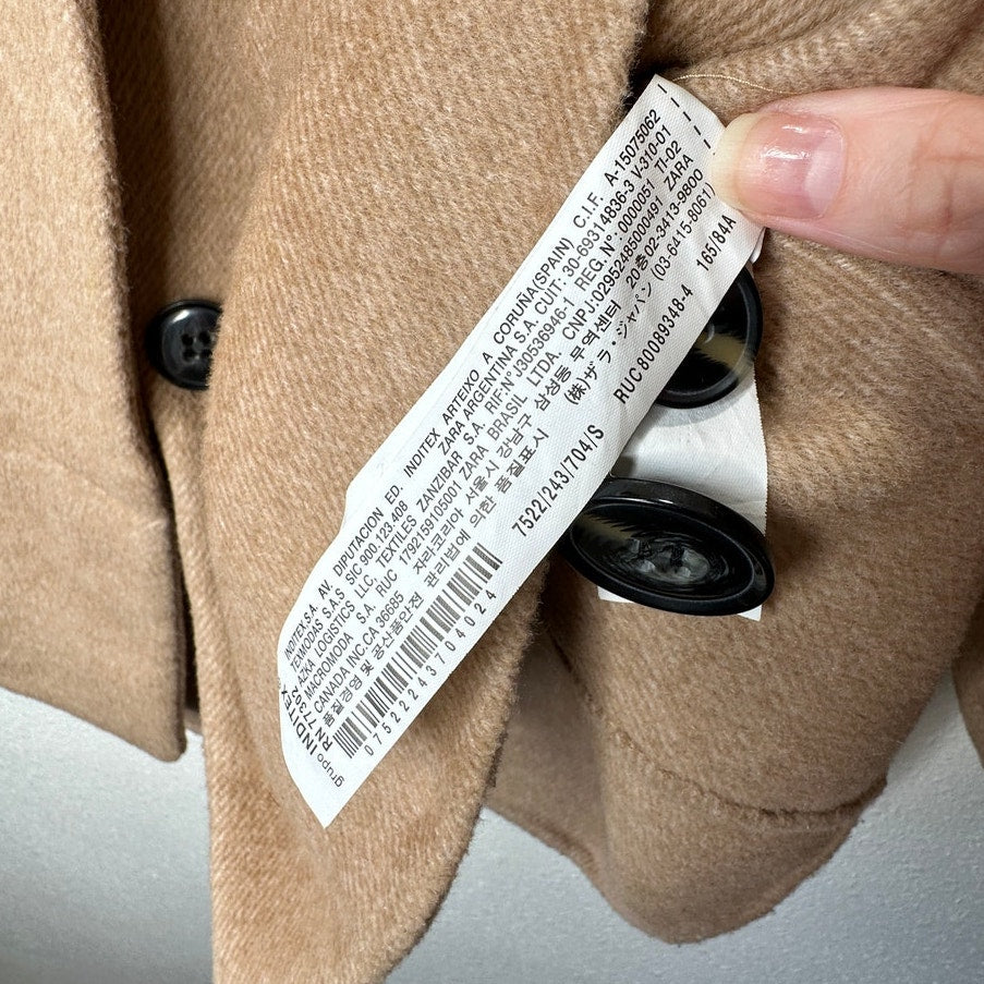 Zara Tan Fuzzy 3/4 Sleeve High Low Front Button Jacket Small