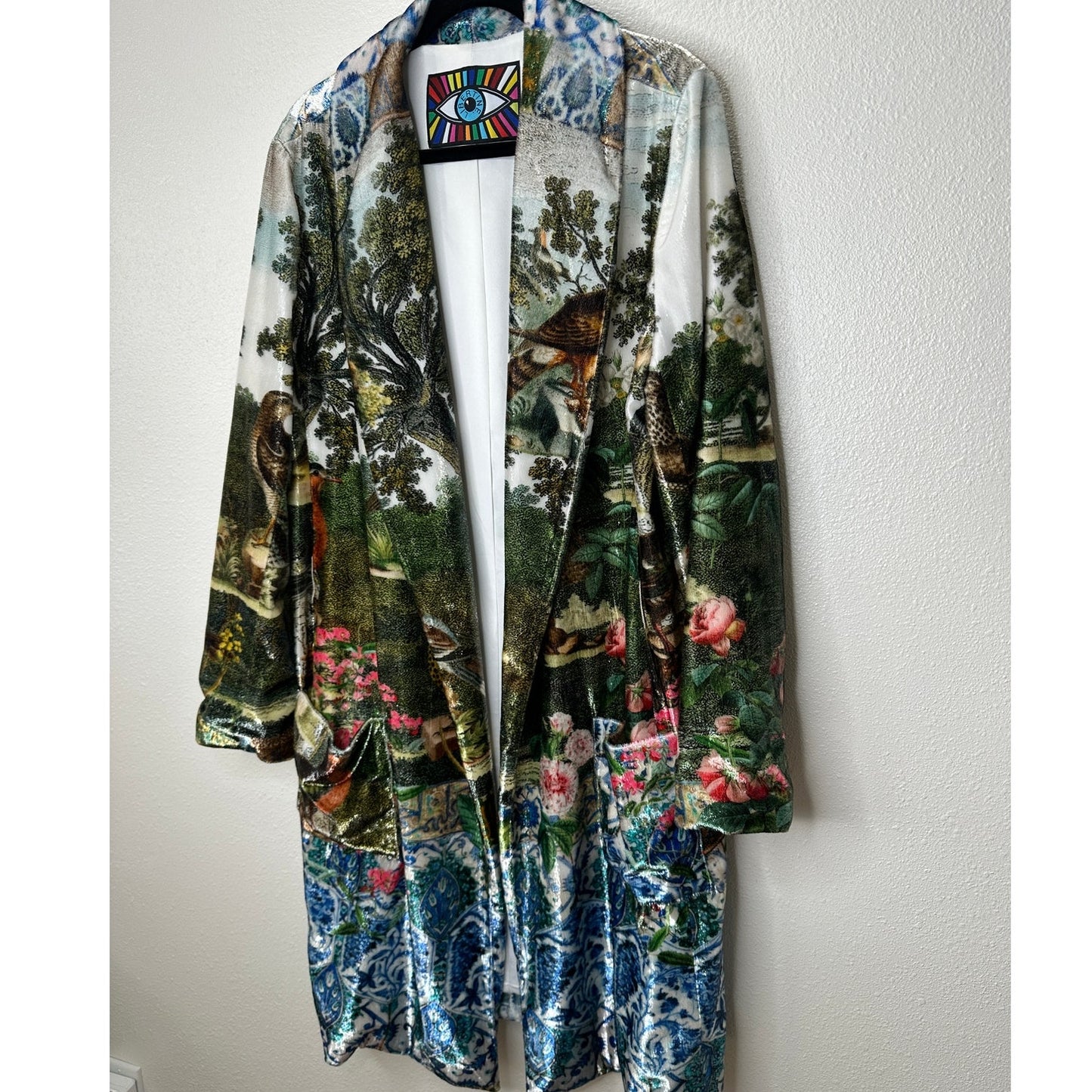 Libertine Ottoman Empire Birds Tie Waist House Coat Long Sleeve Green 3X / XL