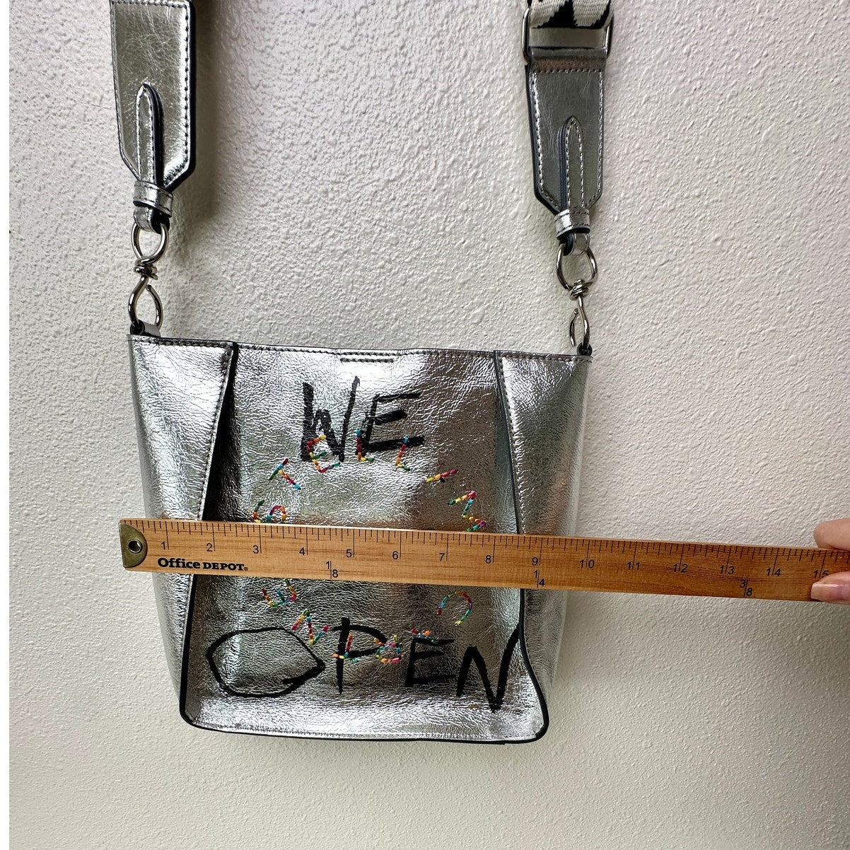 NWT Stella McCartney Stonewall Mini Crossbody Bag – Metallic Silver Faux Leather