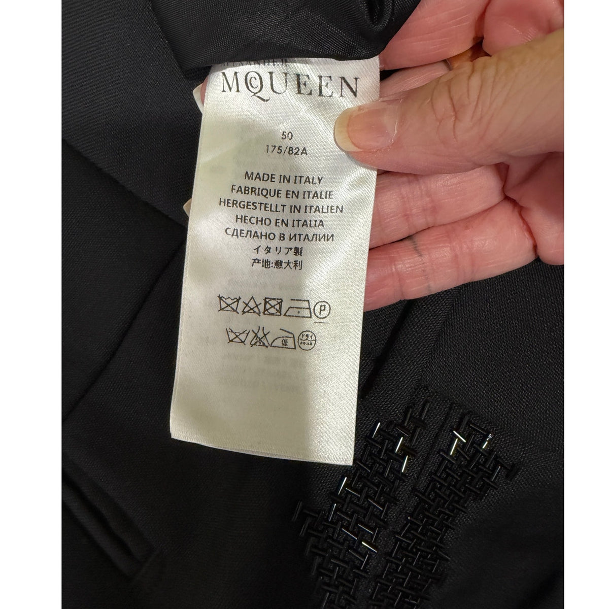Alexander McQueen Black Embellished Wool Mohair Tuxedo Suit Men's US 40