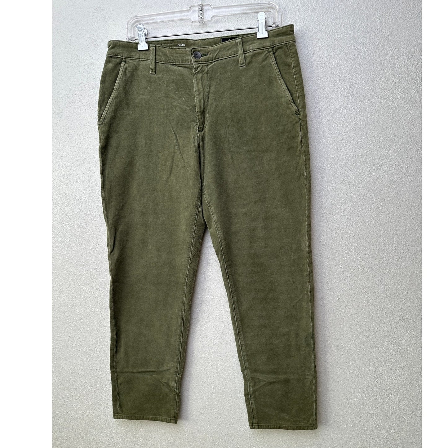 AG Adriano Goldschmied Caden Tailored Corduroy Trousers Olive Green Women’s 31R