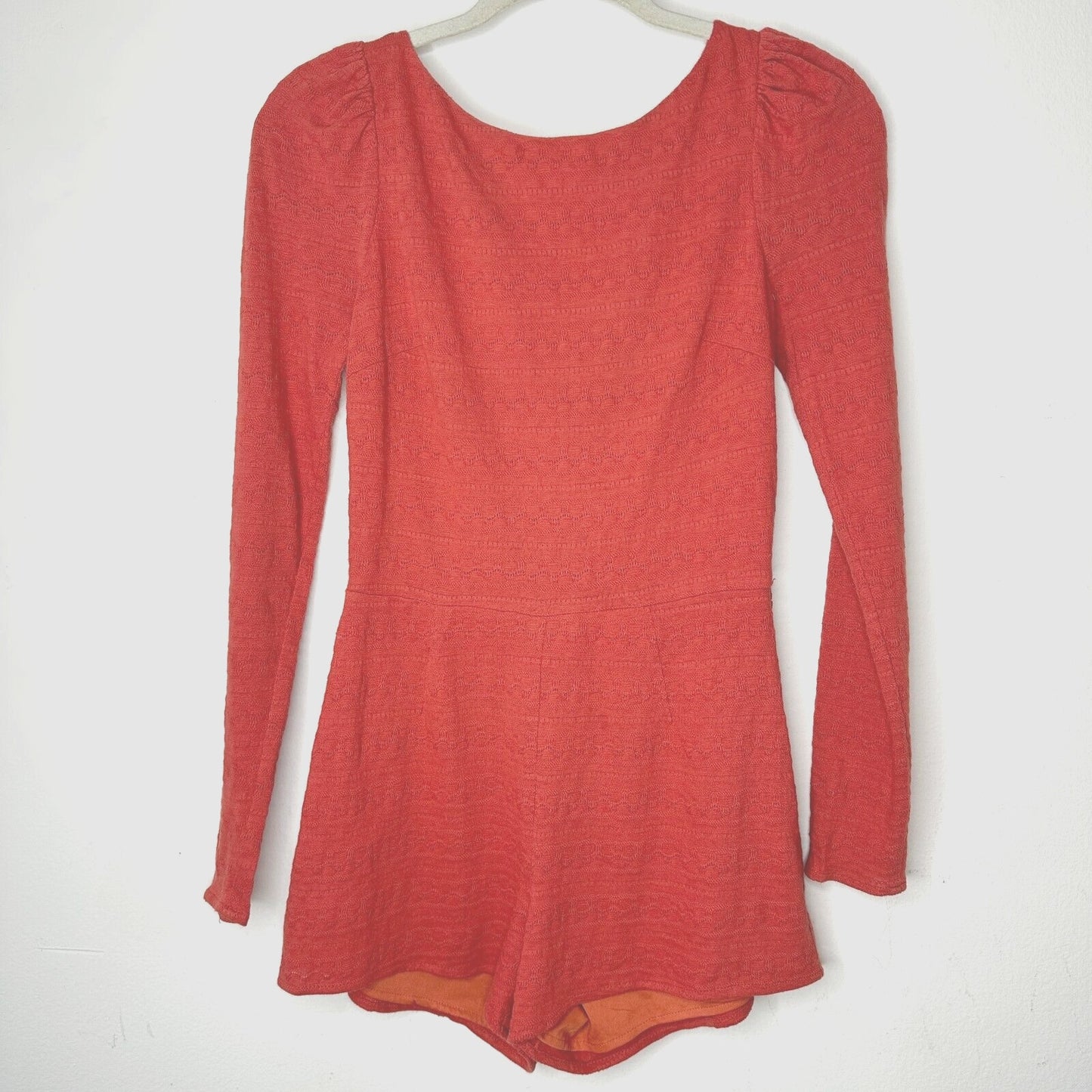 Ark & Co Salmon High Neck Long Sleeve V Back Zip Embroidered Zip Romper S