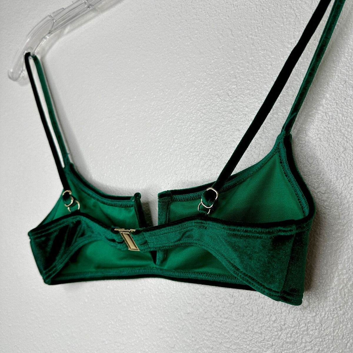 South Beach Forest Green Jade Velvet V-Cutout Bikini Top Gold Hardware 6