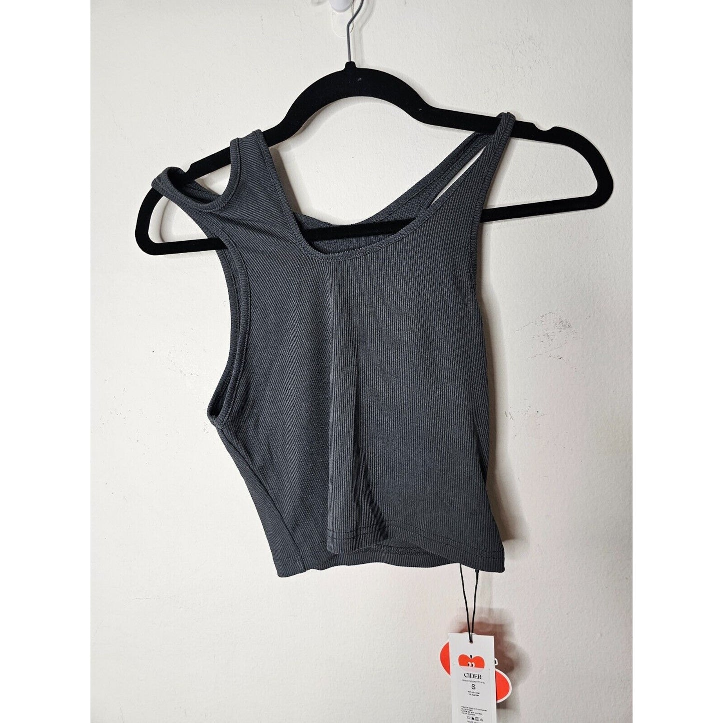 NWT Slate Gray Asymetrical High Neck Cut Out Fitted Crop Tank Top Small