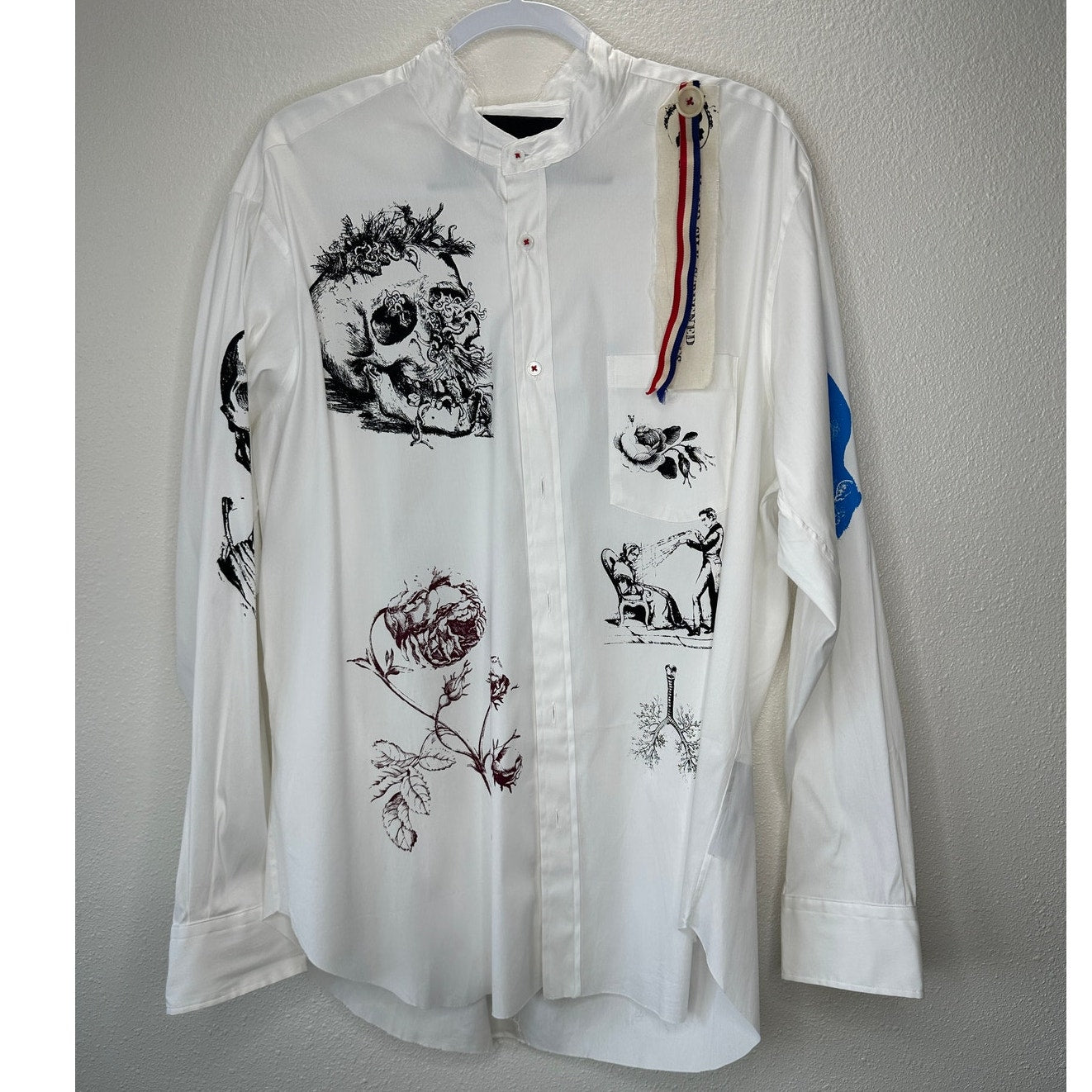 NWT Libertine Silk Screen Melange Deconstructed Mandarin Button Shirt L / XL