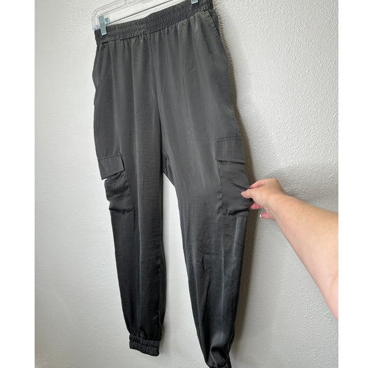Sadie & Sage Gray Satin Utility Pocketed Elastic Waist Jogger S