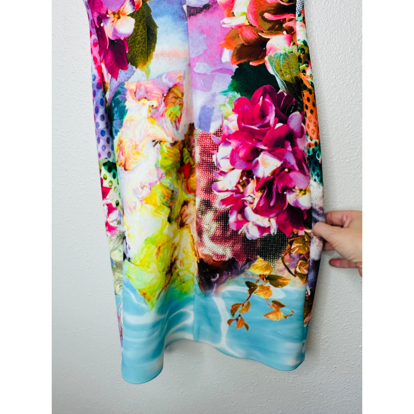 Clover Canyon Pool Flower Neoprene MultiColor Aqua Bodycon Dress XS