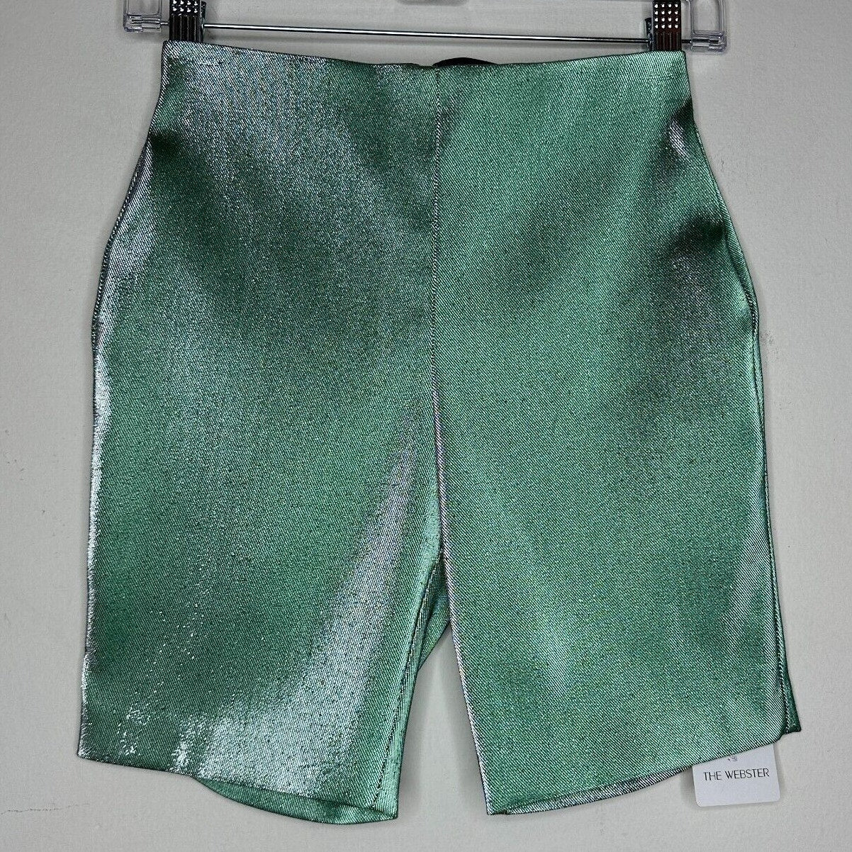 NWT AREA Mint Green Silver Lamé Cycling Shorts above knee Reflective Biker Small