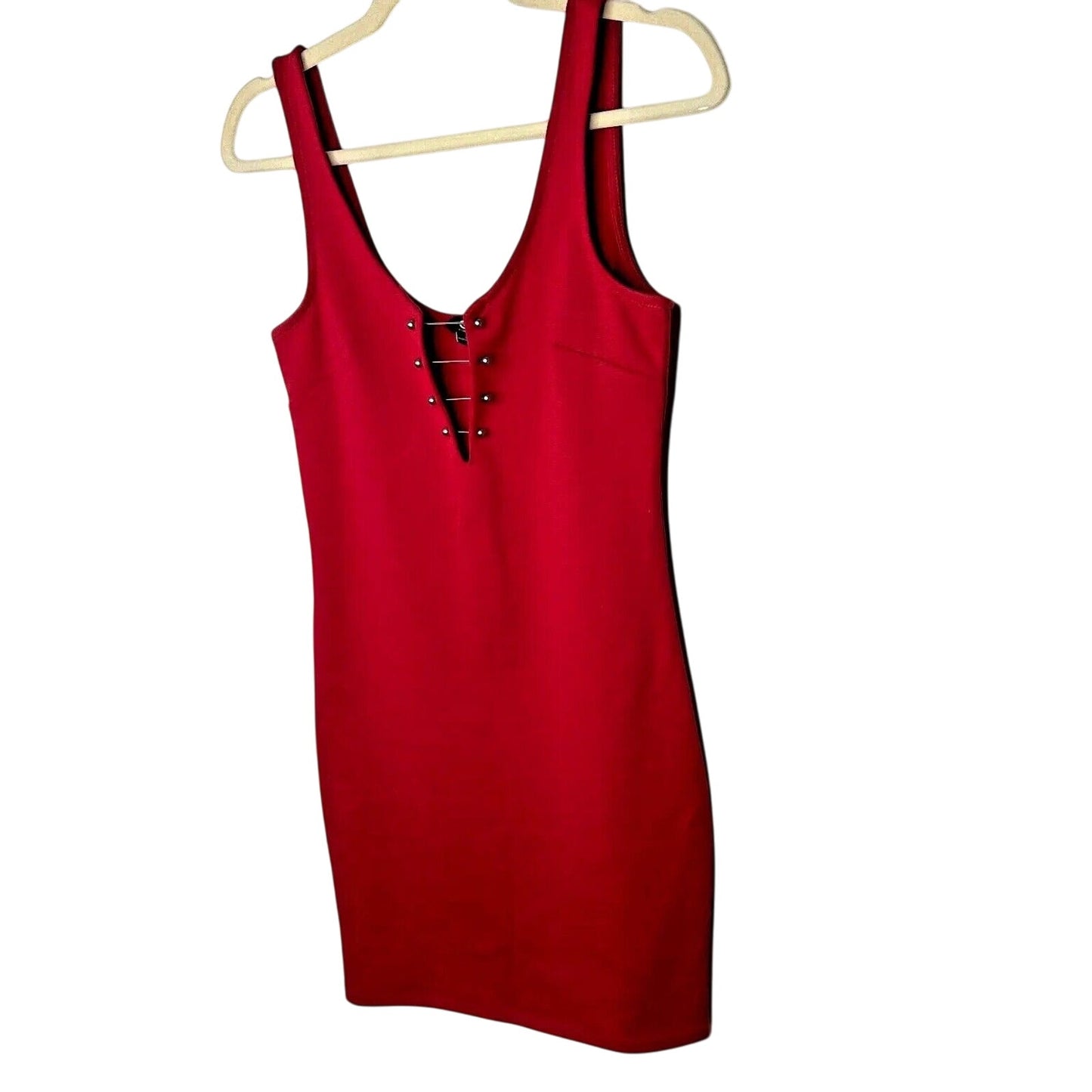 G by Guess Red Bodycon Silver Embellished V-Neck Sleeveless Mini Dress Small
