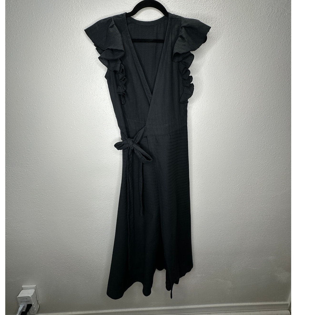 Subtropicalia Black Vera Ruffle Sleeveless Wrap Dress S
