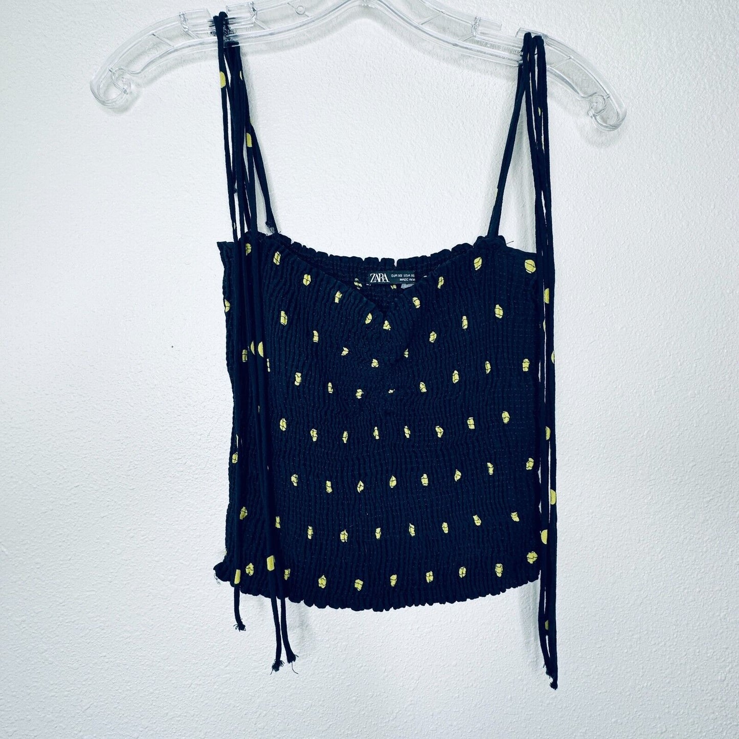 Zara Navy & Yellow Polka Dot Smocked Tube Top XS