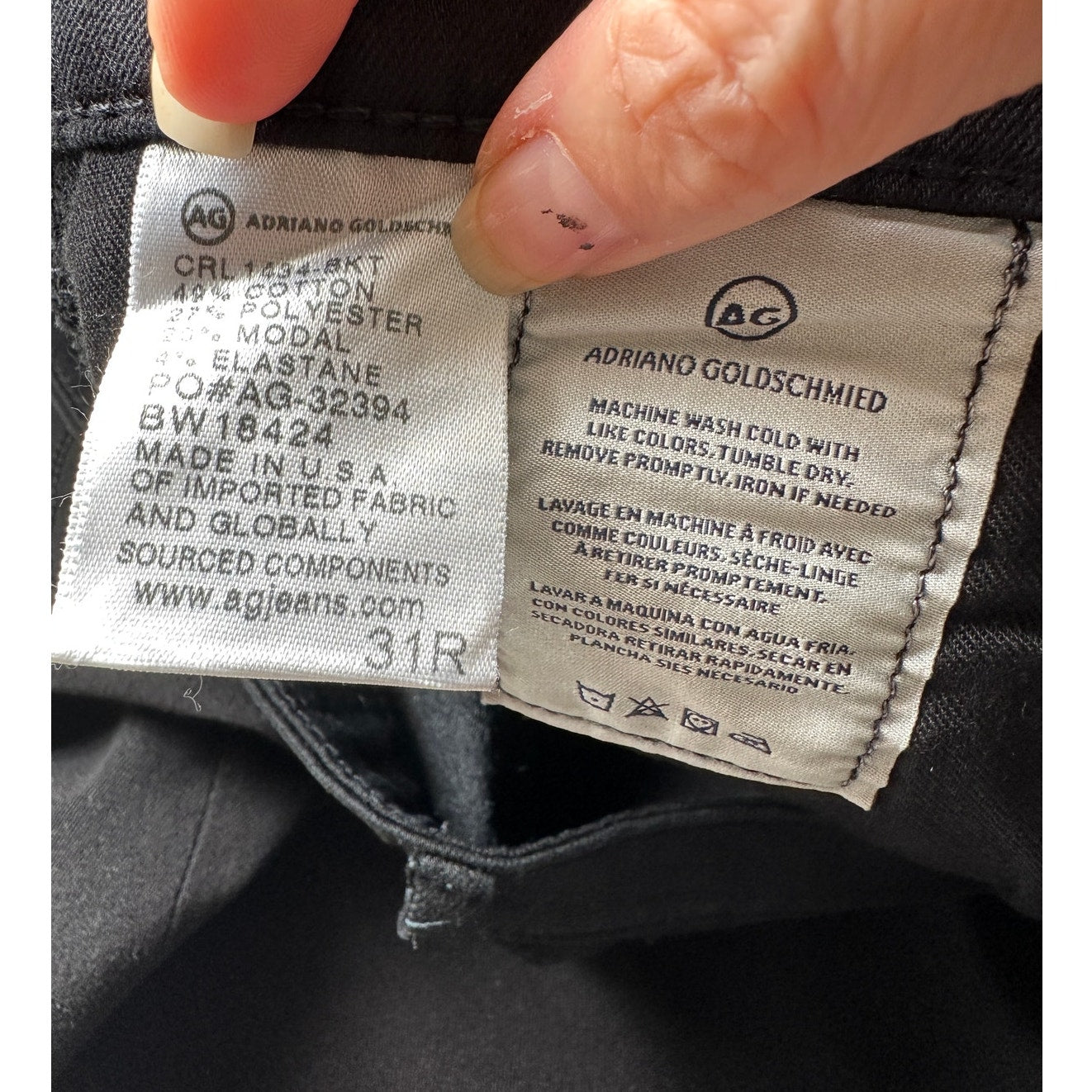 AG Adriano Goldschmied The Prima Crop Black Jeans Women’s 31 Cigarette