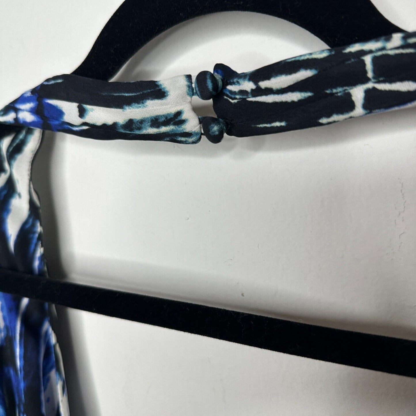 Parker Blue White Black Wales Tie Dye 100% Silk Wrap Halter Top Button VNeck L