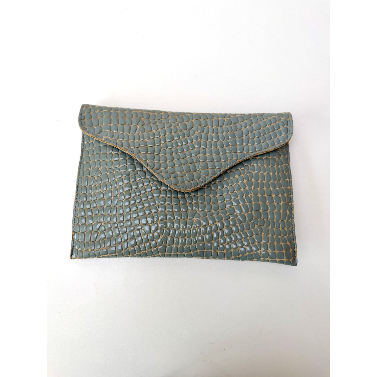 JJ Winters Blue Gray Croc Envelope Chain Bag Women's