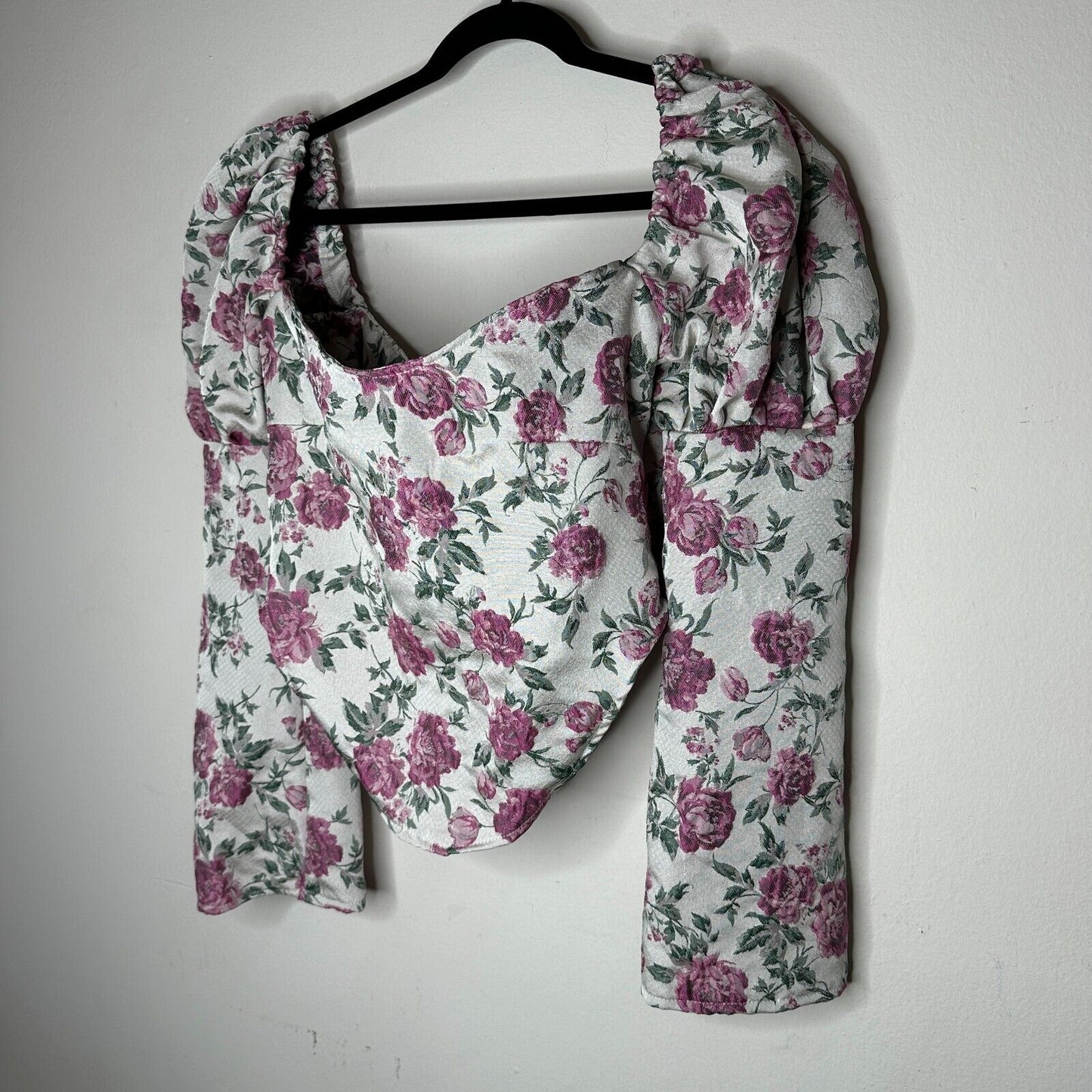 Olivia Rose The Label Cream Pink Green Floral Square Neck Puff Sleeve Crop XL