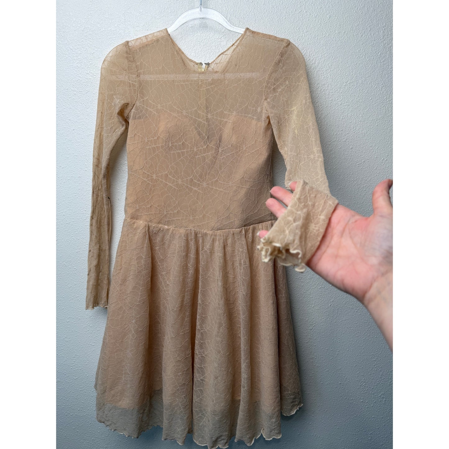 Ninivah Khomo Tan Lace Long Sleeve Mini Dress US XS/S