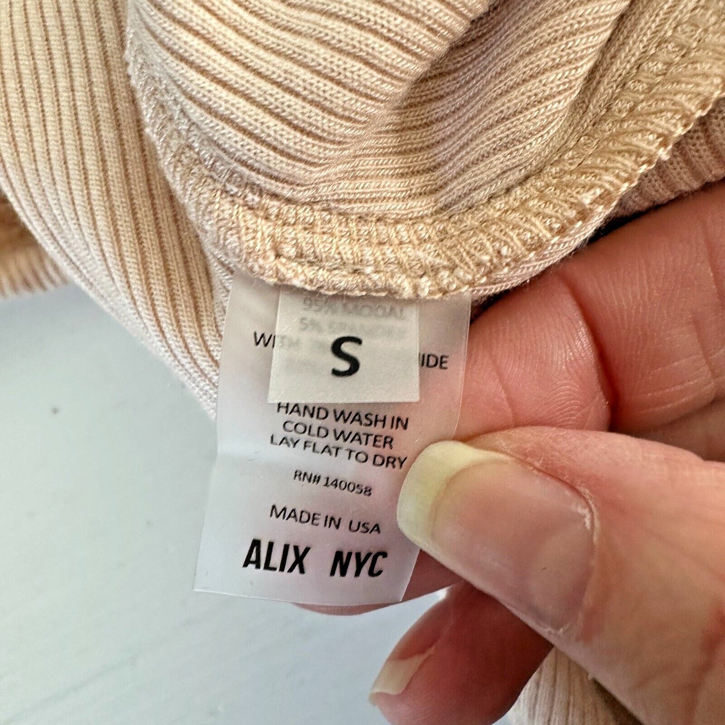 Alix NYC Tan Allen Asymetrical Scoop Neckline Sleeveless Ribbed Knit Bodysuit SM