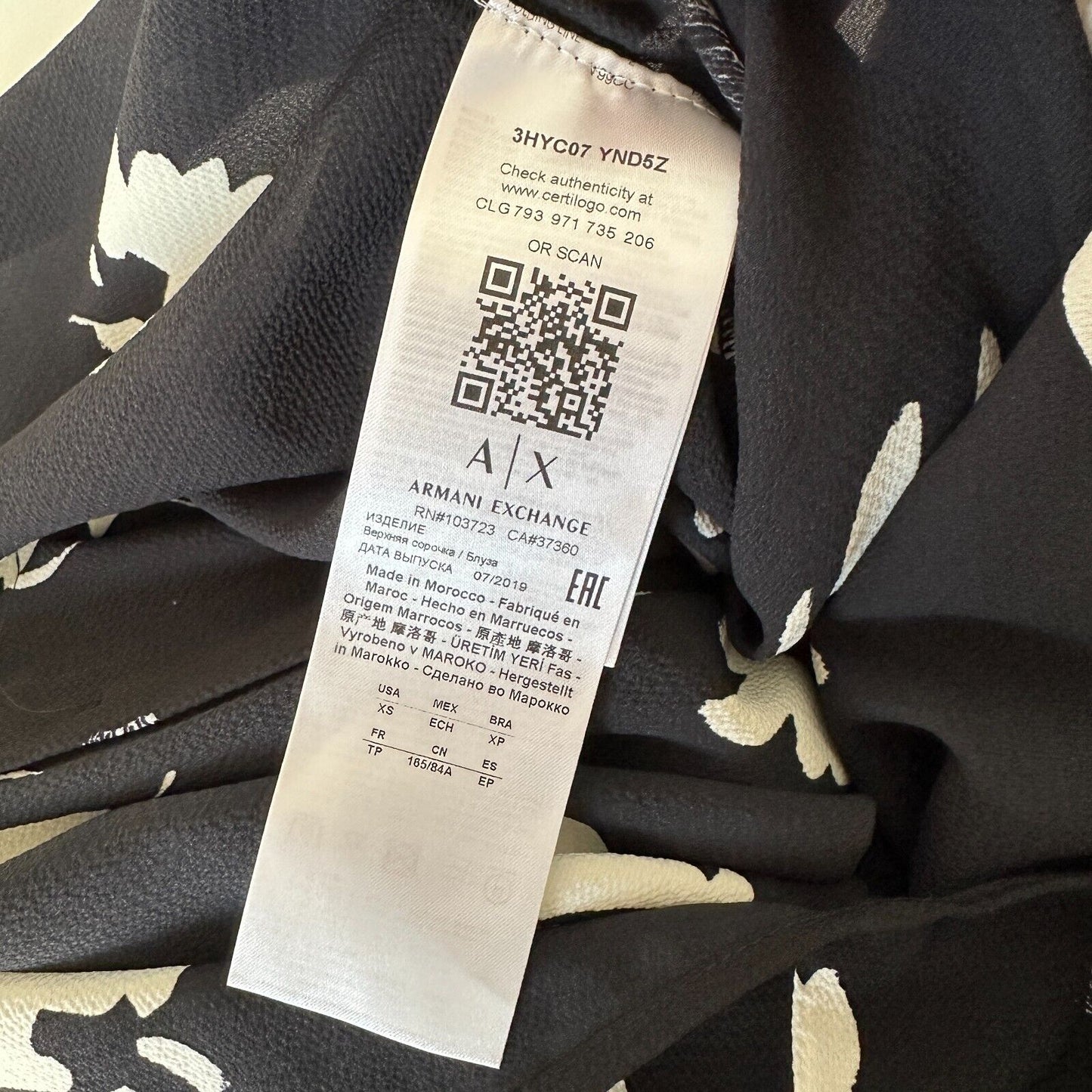 NWT Armani Exchange Black White Floral Long Sleeve Button Shirt XS