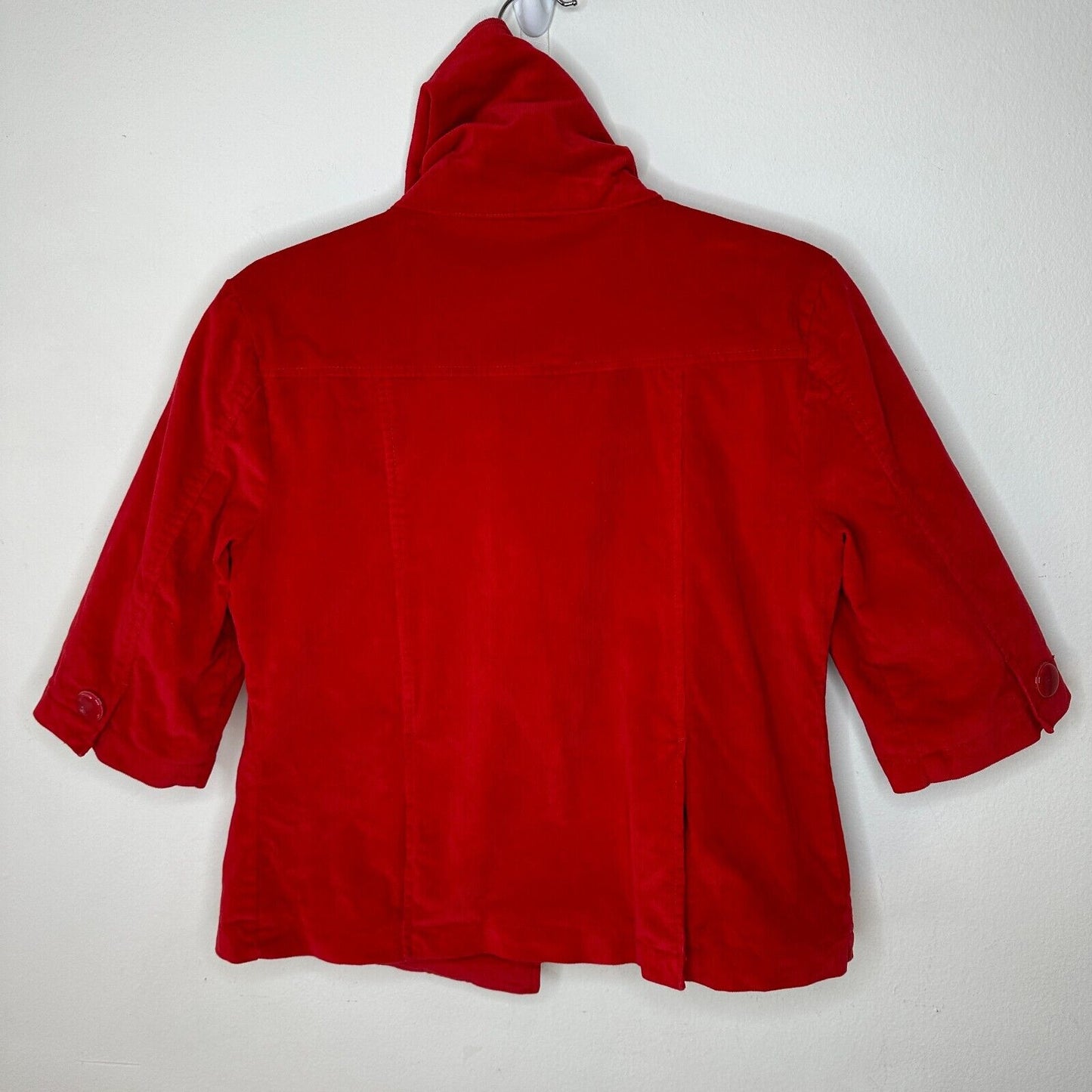 Tulle Red Corduroy Turquoise Lined Foldover Collar Jacket 3/4 Sleeves S