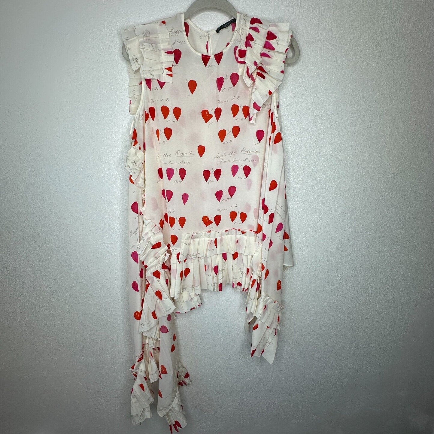 Alexander McQueen Cream Red Sleeveless Asymmetric Pleated Ruffle Blouse 44 / 12