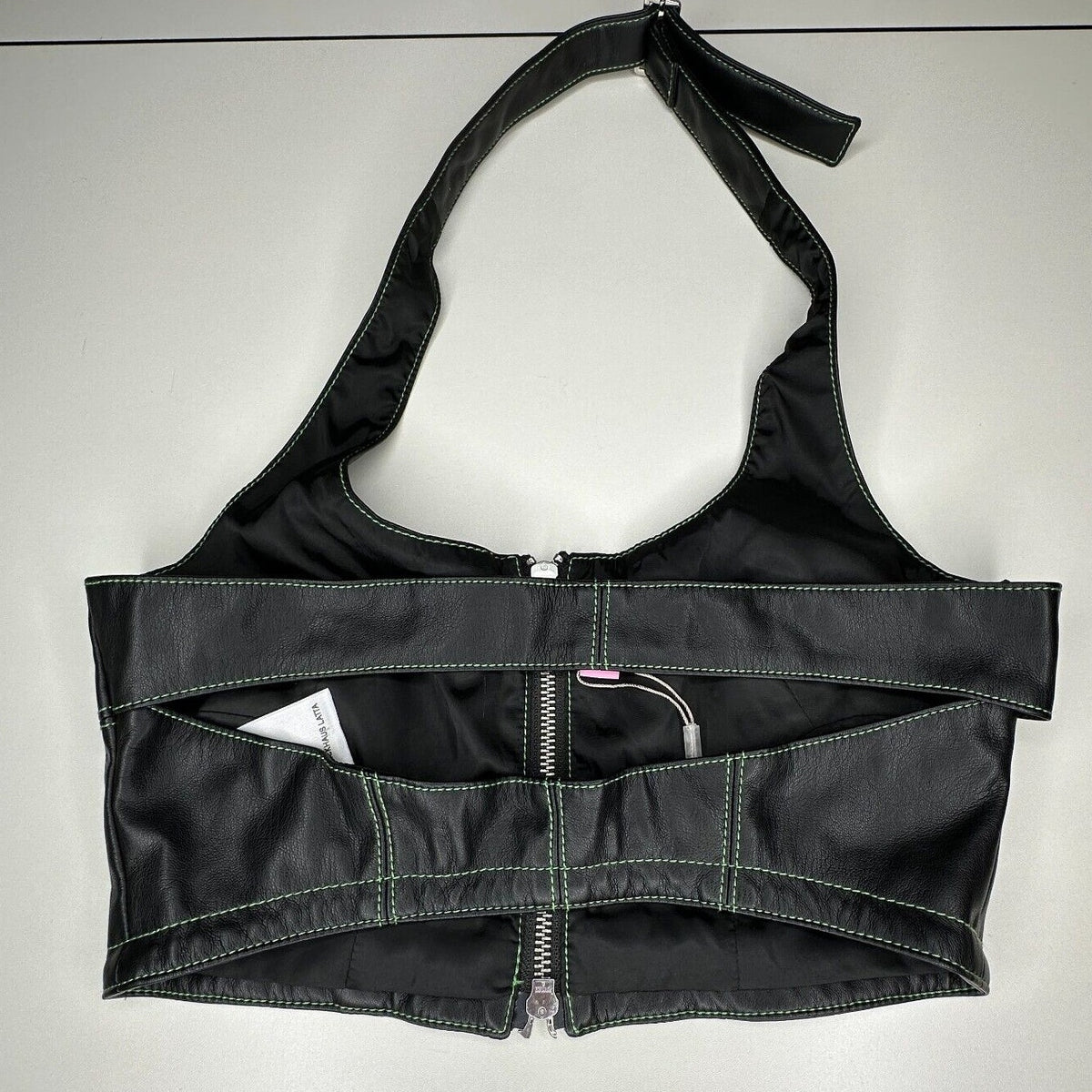 NWOT Eckhaus Latta Black Switch Halterneck Zip Top Tonal Stitch Scoop Neck Med