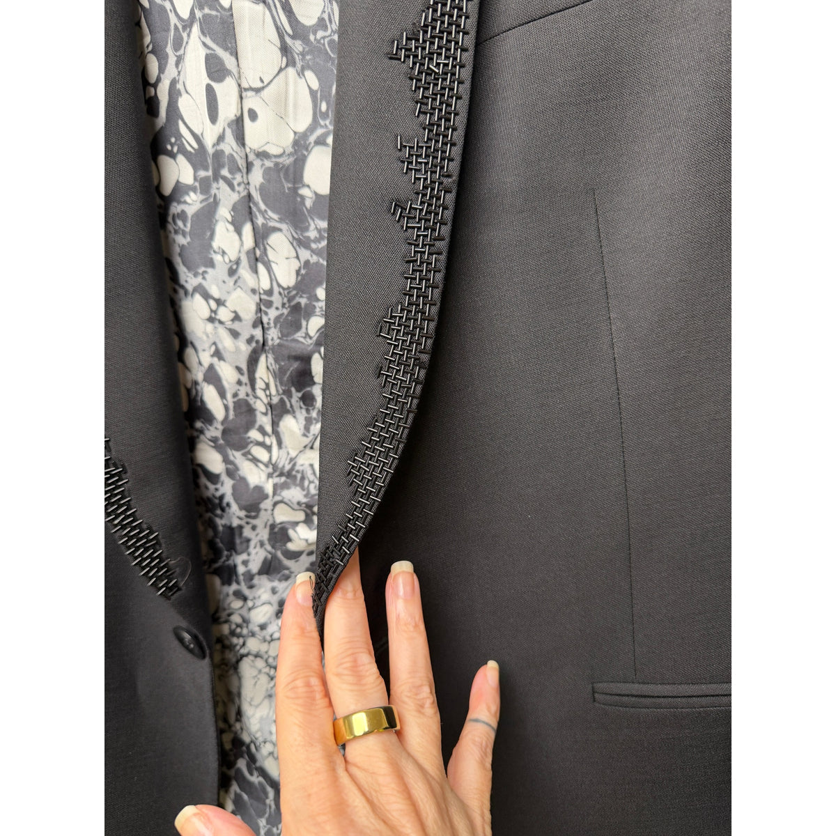 Alexander McQueen Black Embellished Wool Mohair Tuxedo Suit Men's US 40