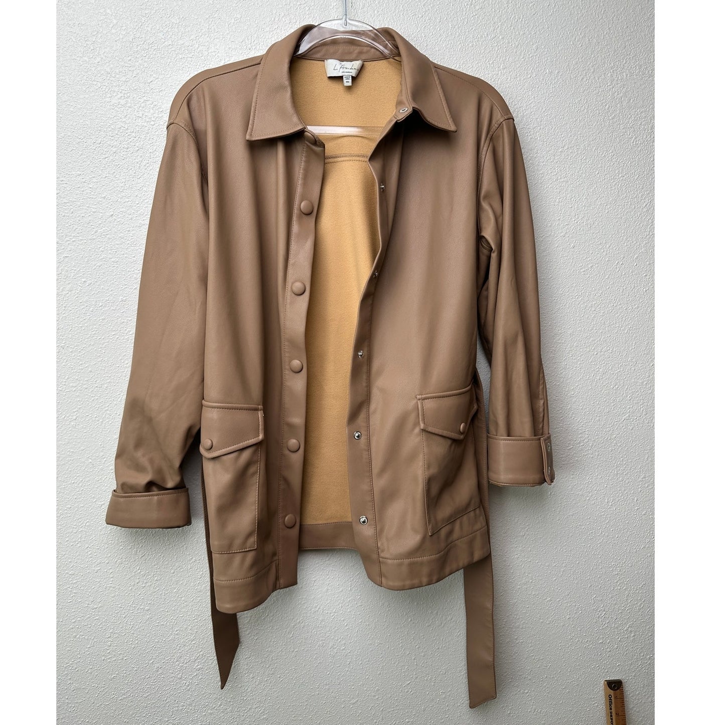 L’Academie Mocha Faux Leather Belted Jacket XXS