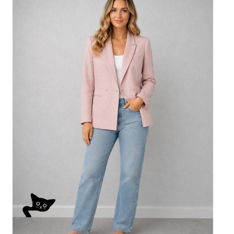 Rebecca Minkoff Pink Linen Blend Blazer Jacket Size 0 Double Button Chic
