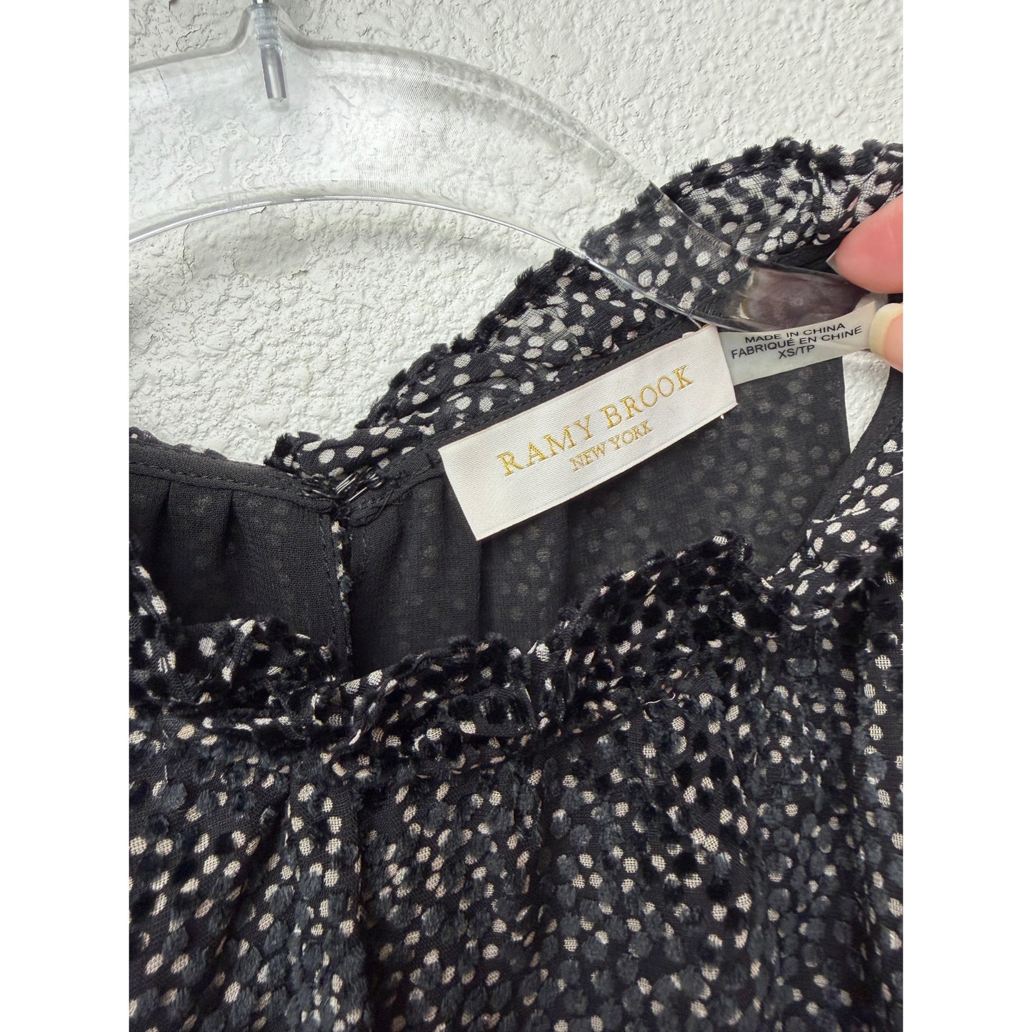 Ramy Brook Black Polka Dot Sleeveless Ruffle Blouse XS