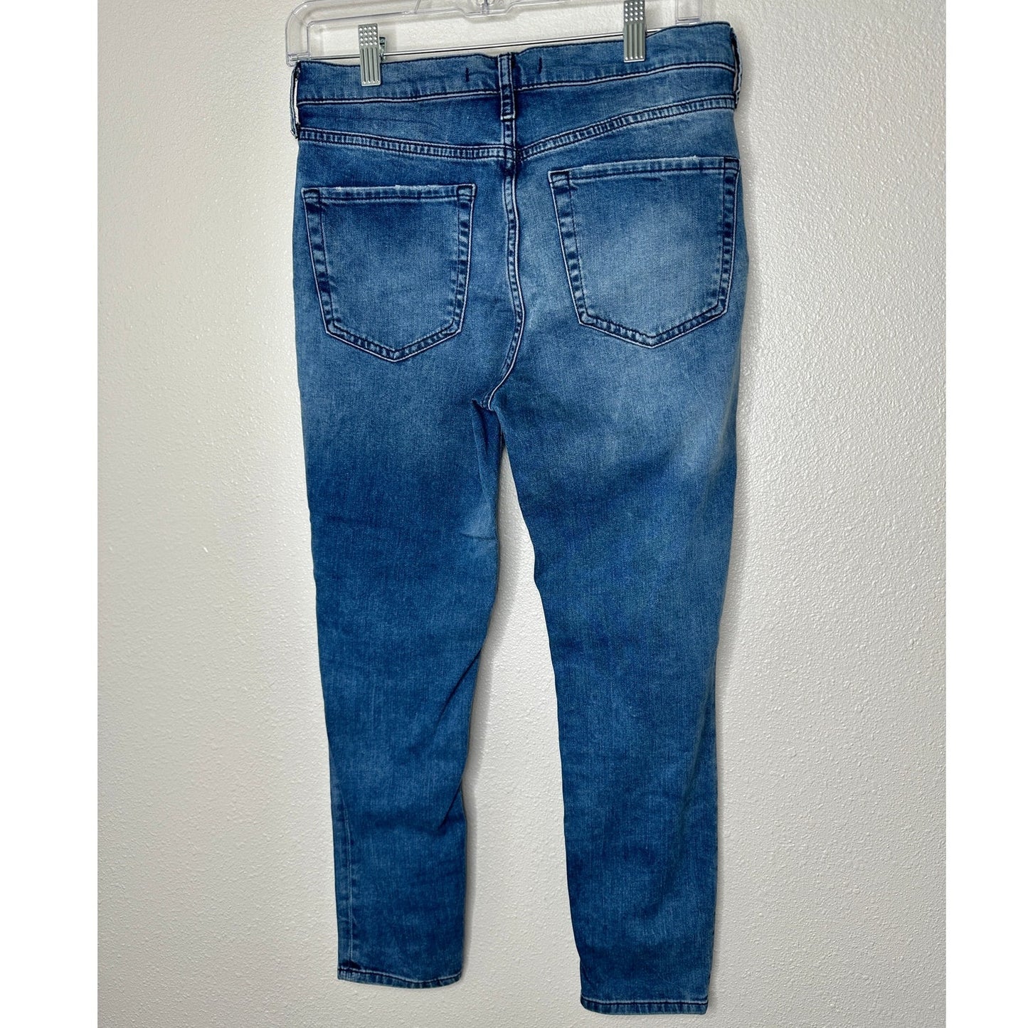Free People Medium Wash Distressed Knee High Waist Skinny Jeans 29