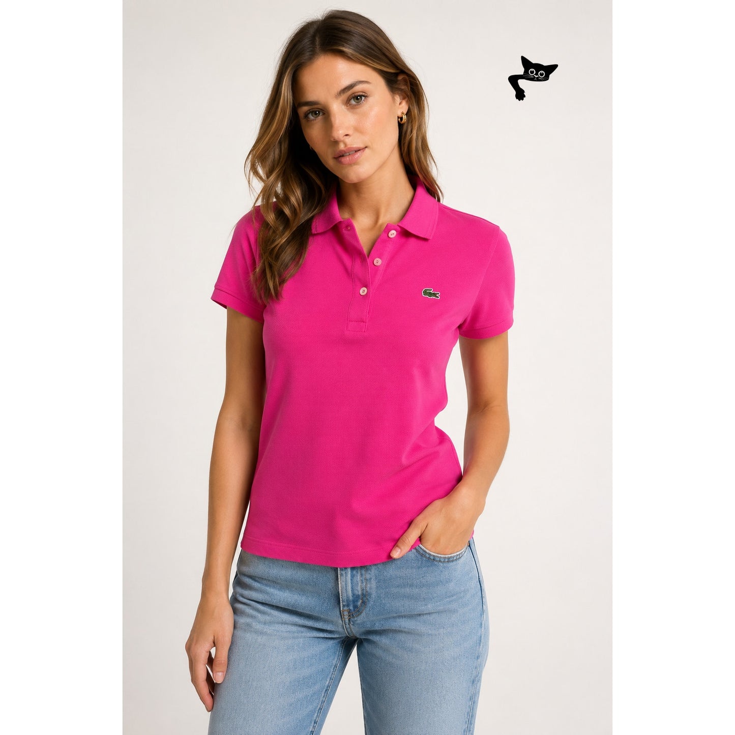 Lacoste Pink Womens Polo Shirt US L Logo Cotton