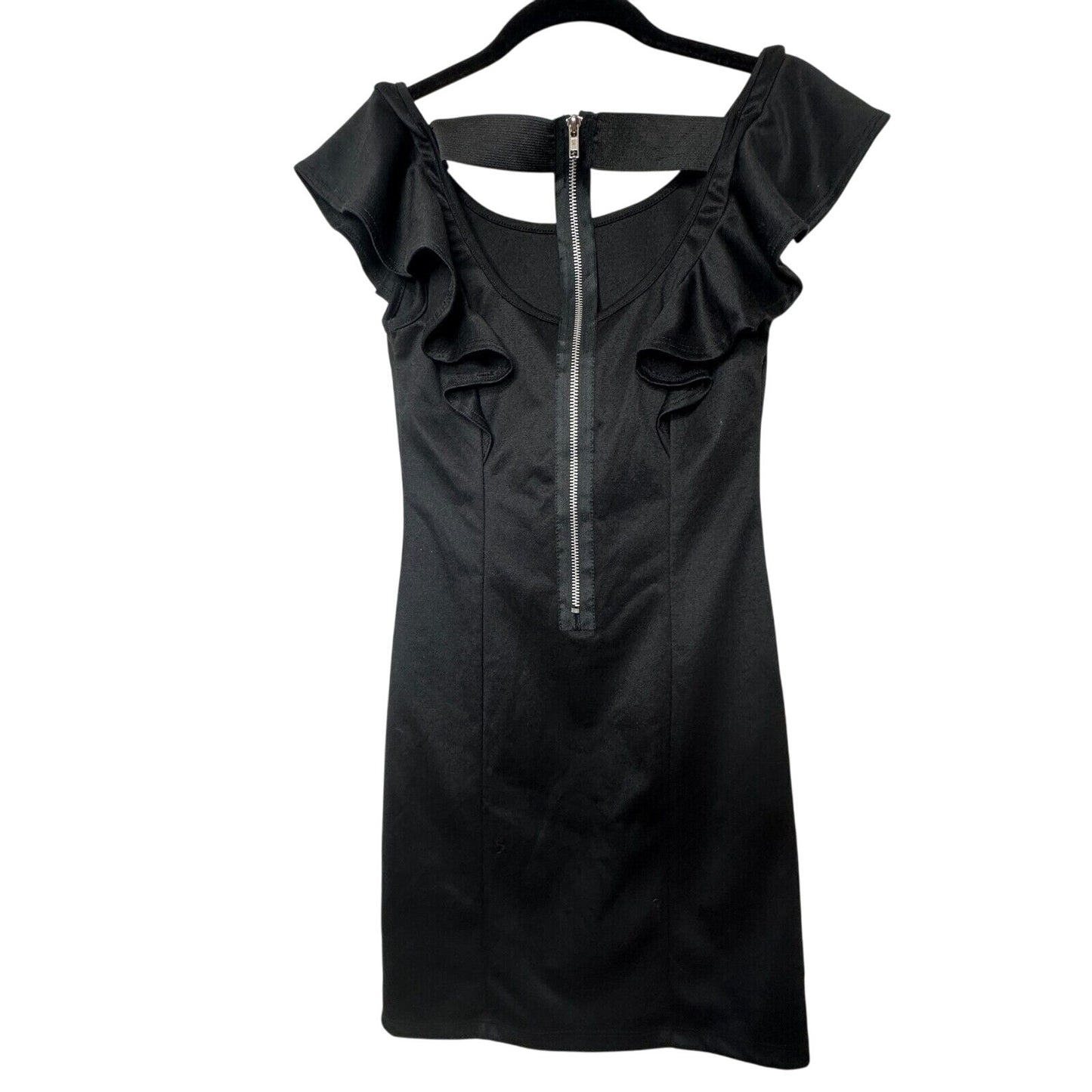 Sexy Satin Black Ruffle Sleeveless Mini Exposed Back T Design Small