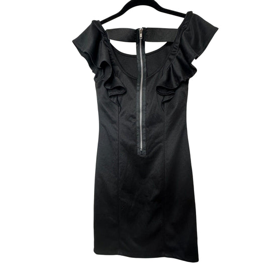 Sexy Satin Black Ruffle Sleeveless Mini Exposed Back T Design Small