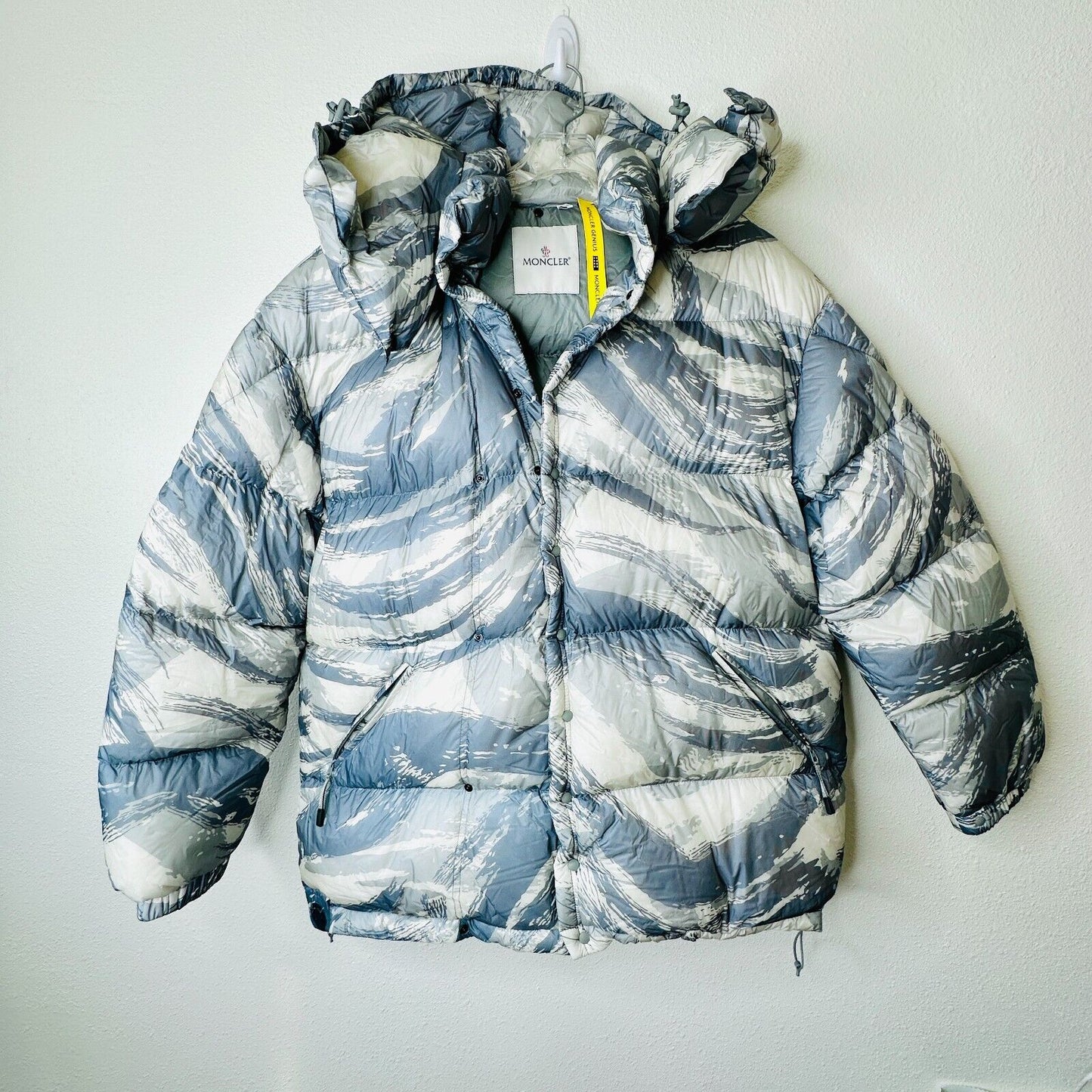 Moncler Genius Muted Cream Blue Gray Sage Army Paint Swatch Hooded Down Jacket S