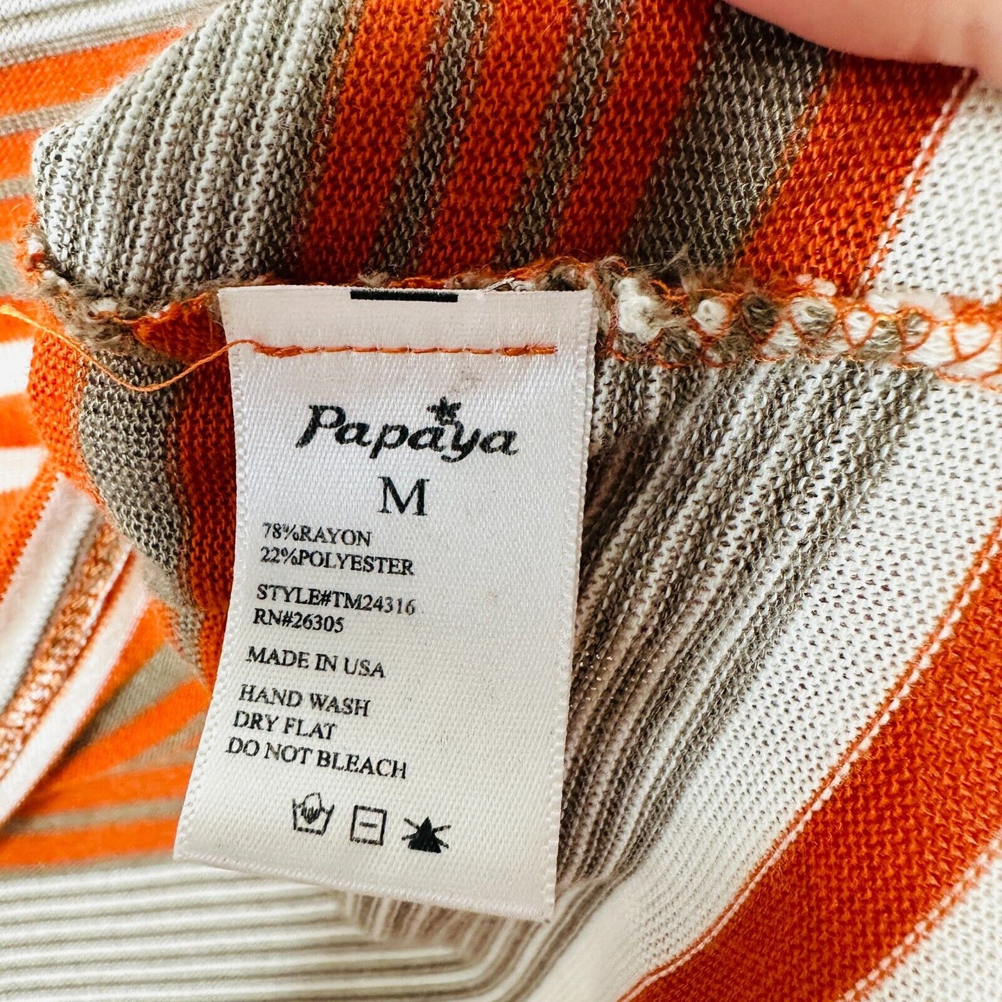 Papaya Casual White Orange Tan Striped Short Sleeve Crop Scoop Neck Tee Medium