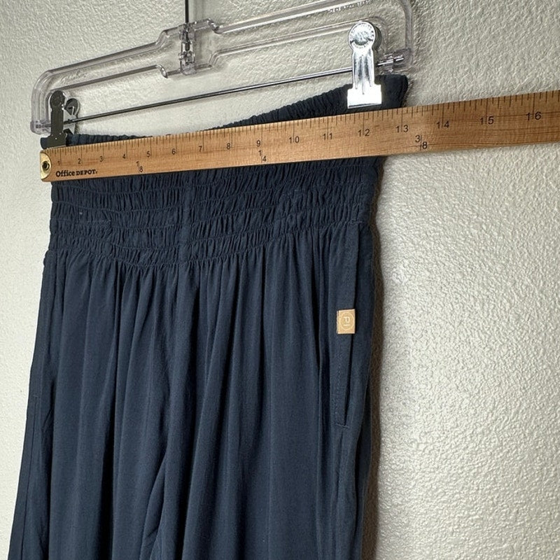 NWT Paradise Island Navy Blue Ruched Drawstring Wide Leg Casual Pants OS
